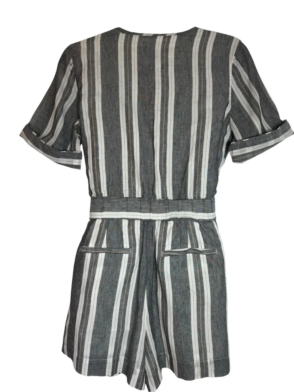 Banana Republic Women’s Gray & White Striped Tie-Waist Romper Size 4